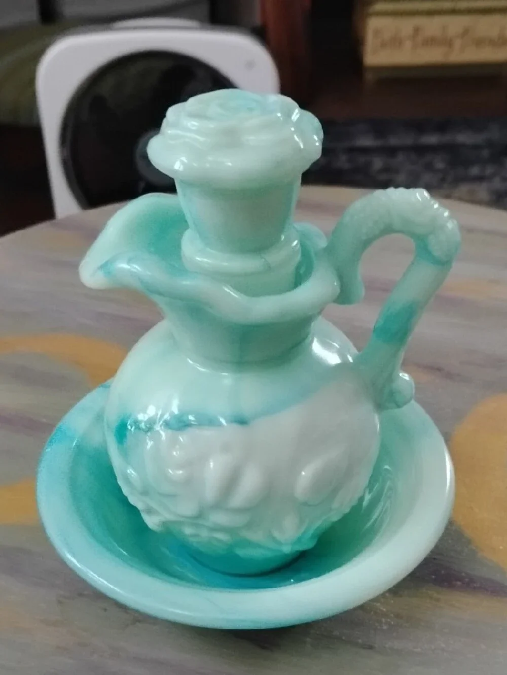 Avon Aqua and White Ceramic Pitcher with Basin